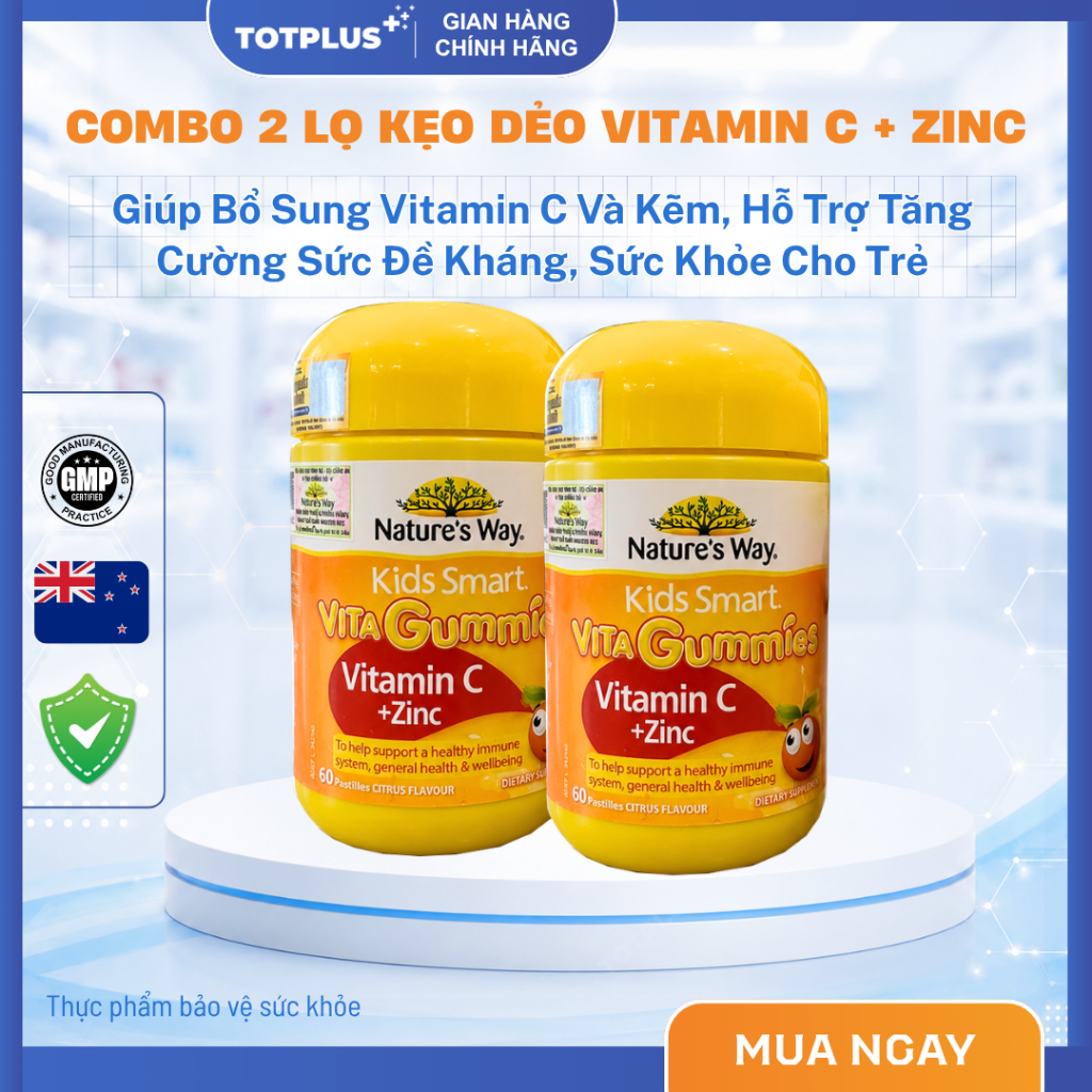 Combo 2 Lọ Kẹo Dẻo Nature's Way Kids Smart Vita Gummies Vitamin C + Zinc – Hỗ Trợ Tăng Cường Đề Khán