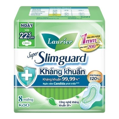 [Combo tiết kiệm] Combo 8 gói Băng vệ sinh Laurier Siêu Mỏng 1mm Kháng khuẩn 22.5cm 8 miếng