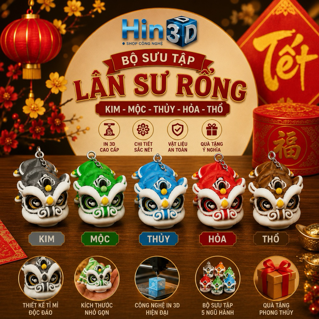 Móc Khóa Lân Sư Rồng Mini In 3D – Trang Trí Balo, Túi Xách, Chìa Khóa | Quà Tặng May Mắn, Phong Thuỷ