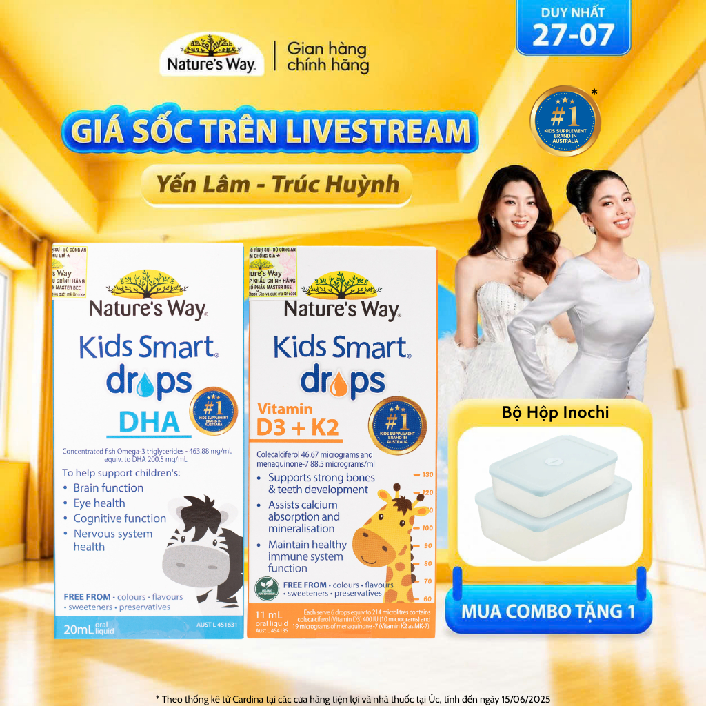 Combo Siro Uống Nature's Way Kids Smart Drops DHA Và D3K2, D3 Bổ Sung DHA, D3+K2, Hỗ Trợ Phát Triển 