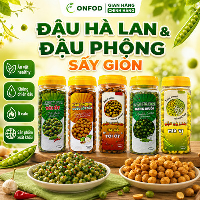 Đậu phộng da cá tỏi ớt cốt dừa đậu hà lan rang muối wasabi sầu riêng ONFOD đồ ăn vặt