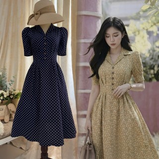 Đầm cổ sơ mi không chân xếp pli eo túi xéo _ D4.897