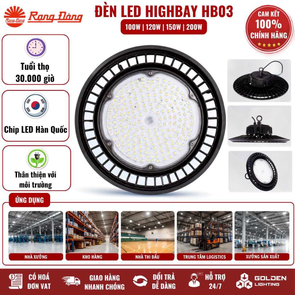 [Rạng Đông] Đèn LED Highbay HB03 100W, 120W, 150W, 200W Ánh sáng trắng