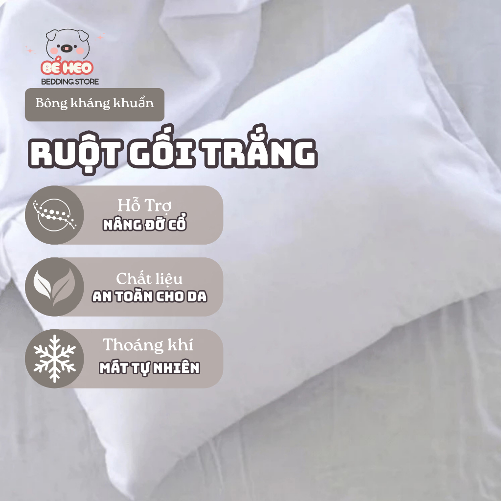 Ruột gối Bông gòn Polyester - Ruột Gối Trắng bông kháng khuẩn kích thước 45x65, 50x70