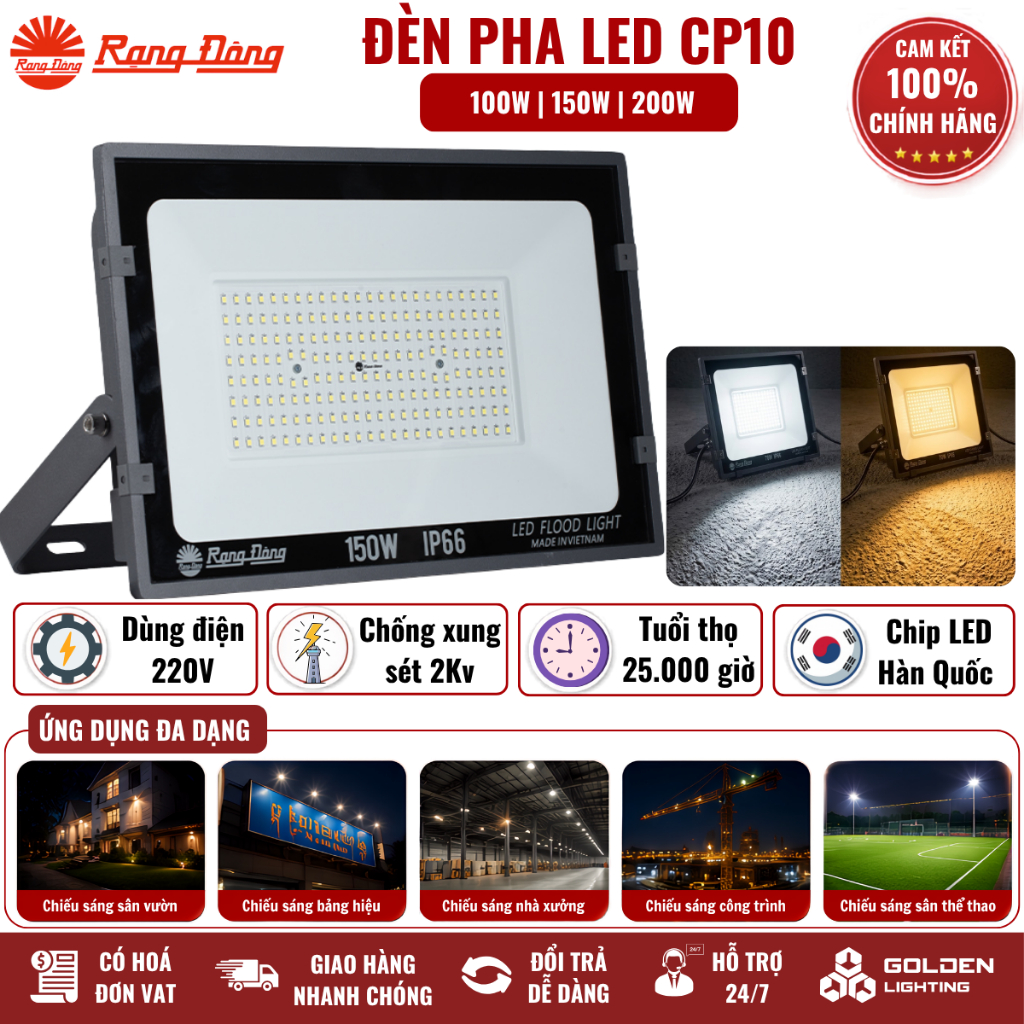 Đèn Pha LED Mới CP10: 30W 50W 100W Rạng Đông Model: CP10