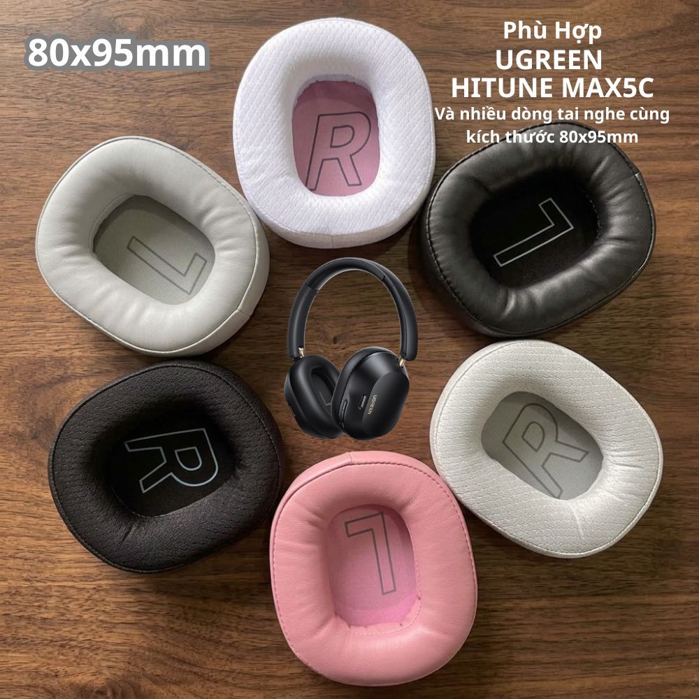 Đệm Tai Nghe UGREEN HiTune Max5C 80x95mm Da PU Vải Lưới Memory Foam Thay Thế Êm Ái Bền Đẹp