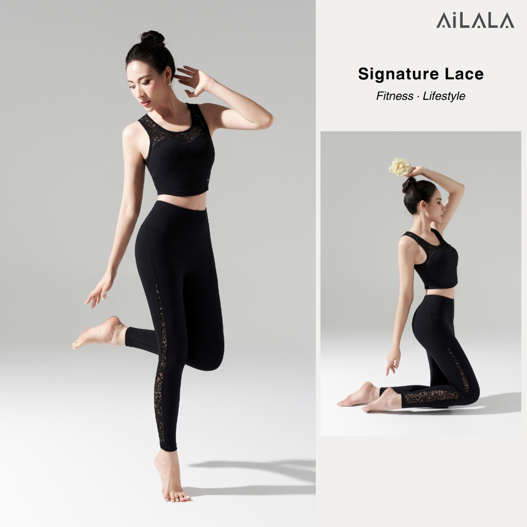 AiLALA LUX70 Bộ Đồ Tập Yoga Gym Nữ, Áo Croptop Có Đệm, Quần Legging Cạp Cao Viền Ren, Size S-XL