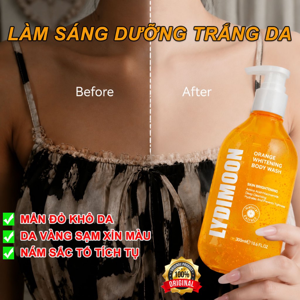 Sữa tắm làm trắng da hương cam LYDIMOON – dưỡng trắng, cấp ẩm, làm sáng da,Giúp Da Mềm Mịn – 300ml