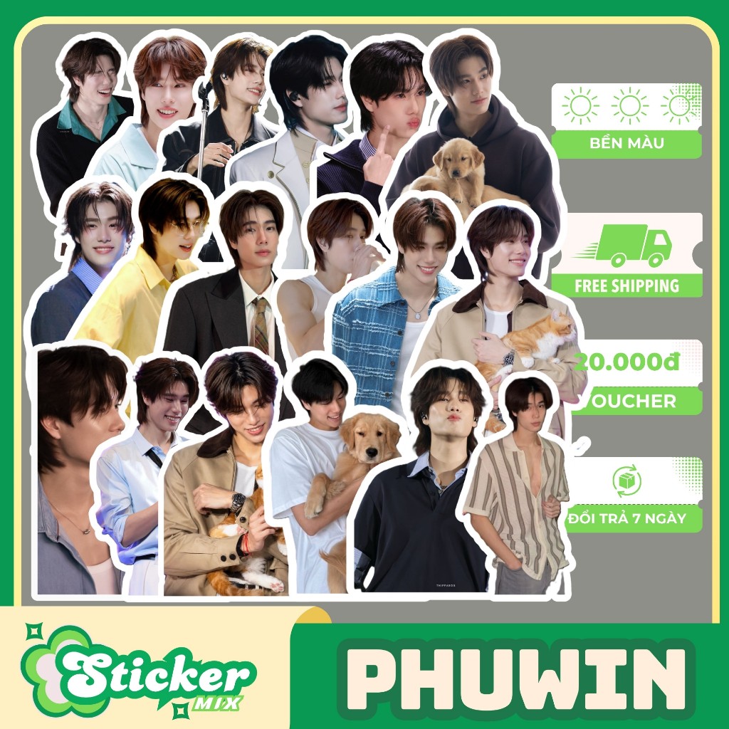 Bộ 50 sticker PHUWIN chống nước mới nhất cắt rời có keo dán dùng dán ốp lưng, nón bảo hiểm s555