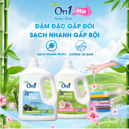 Nước Giặt xả 2 trong 1 On1 Chống Lem Màu can 3.3kg