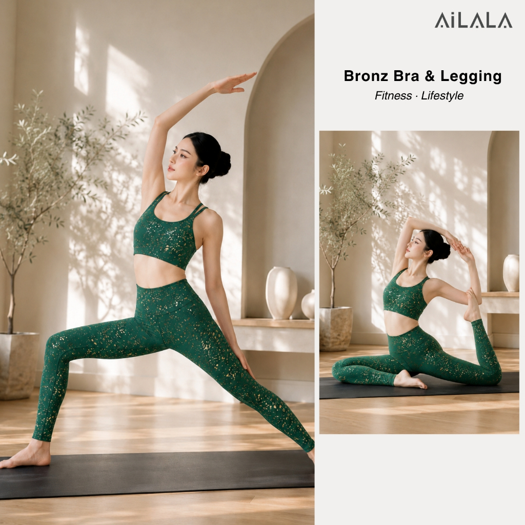 AiLALA LUX25A Bộ Đồ Tập Yoga Gym Nữ, Áo Bra Có Đệm, Quần Legging Cạp Cao Tôn Dáng, Size S-XL
