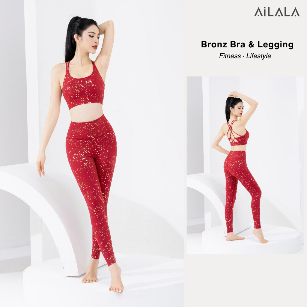 AiLALA LUX24 Bộ Đồ Tập Yoga Gym Nữ, Áo Bra Thể Thao Có Đệm, Quần Legging Cạp Cao, Size S-XL