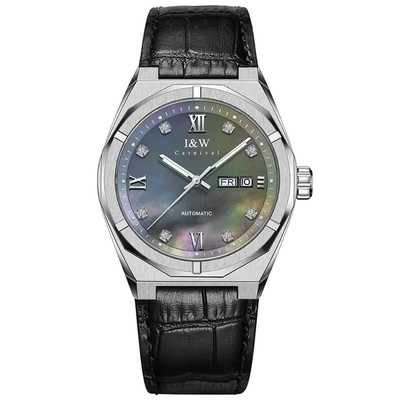 Đồng hồ nam chính hãng I&W Carnival 751G-D15,Mặt khảm trai dây da ,Kính sapphire,Chống nước 50m,Máy Cơ Automatic