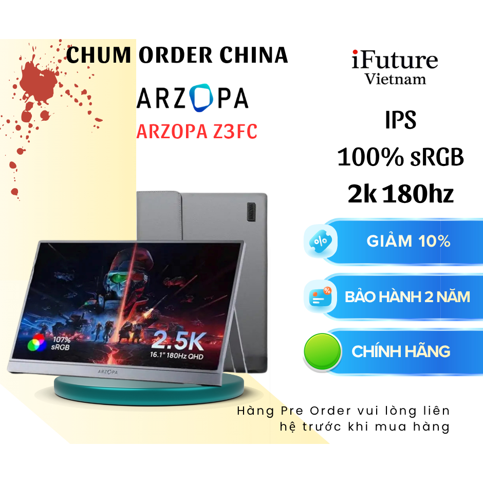 [ Chính hãng ] Màn hình di động ARZOPA Z3FC 16.1" IPS 180Hz 2.5K 107% sRGB HDR, Chân đế tích hợp, Ch