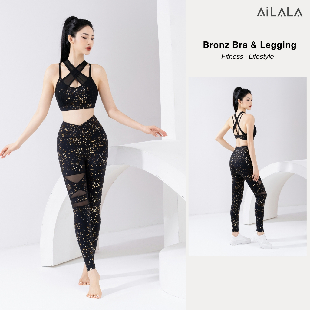 AiLALA LUX29 Bộ Đồ Tập Yoga Pilates Nữ, Áo Bra Có Đệm, Quần Legging Cạp Chéo Tôn Dáng, Size S–XL