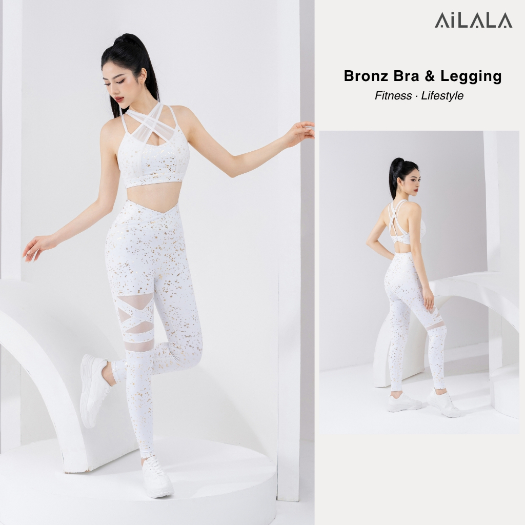 AiLALA LUX27 Bộ Đồ Tập Yoga Pilates Nữ, Áo Bra Có Đệm, Quần Legging Cạp Chéo Tôn Dáng, Size S-XL