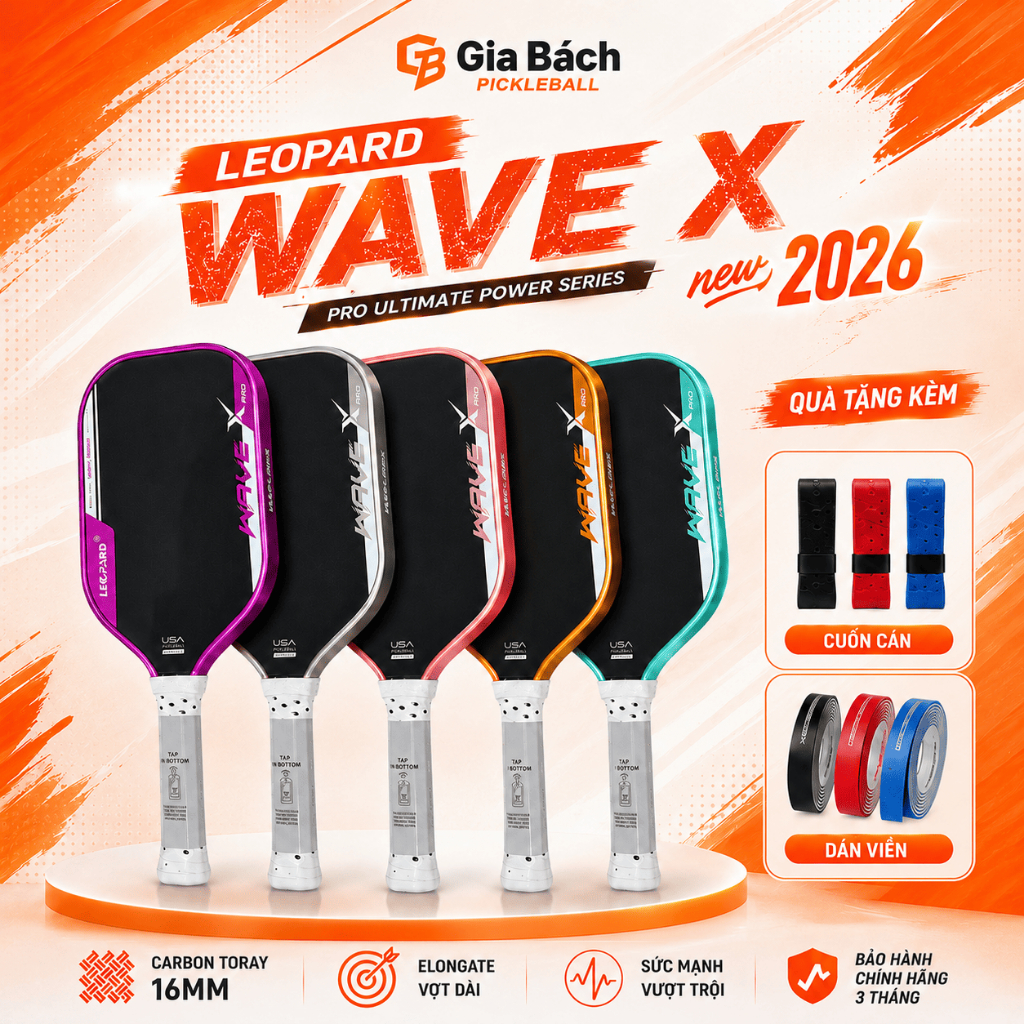 [Chính hãng] Vợt Pickleball Leopard Wave X new 2026 viền metallic, siêu nhám carbon t700, dễ đánh