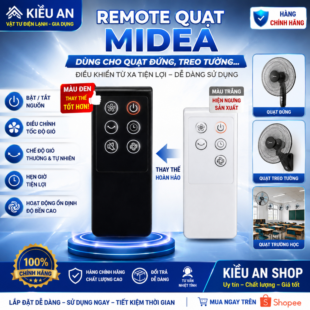 Remot quạt đứng Midea FS40-15QR sử dụng cho  quạt FS40-15QR và các model quạt đứng khác