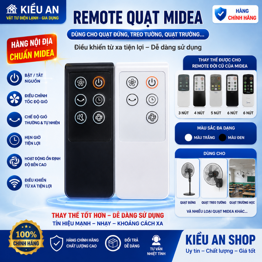 Điều khiển quạt midea ( màu trắng 5 nút) chính hãng mới.