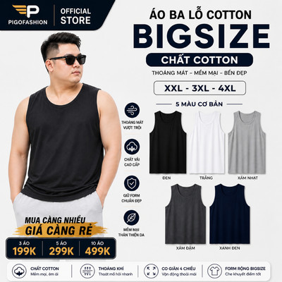Áo ba lỗ nam Big size 75 110kg áo may ô vải cotton co giãn thoáng mát thấm hút Pigofashion SPMABL01 5 màu