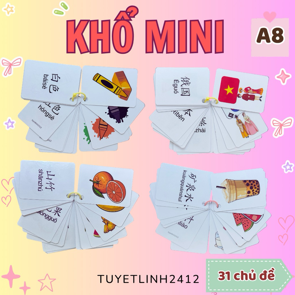 Flashcard tiếng Trung Mini - Khổ A8 - Chủ đề đa dạng