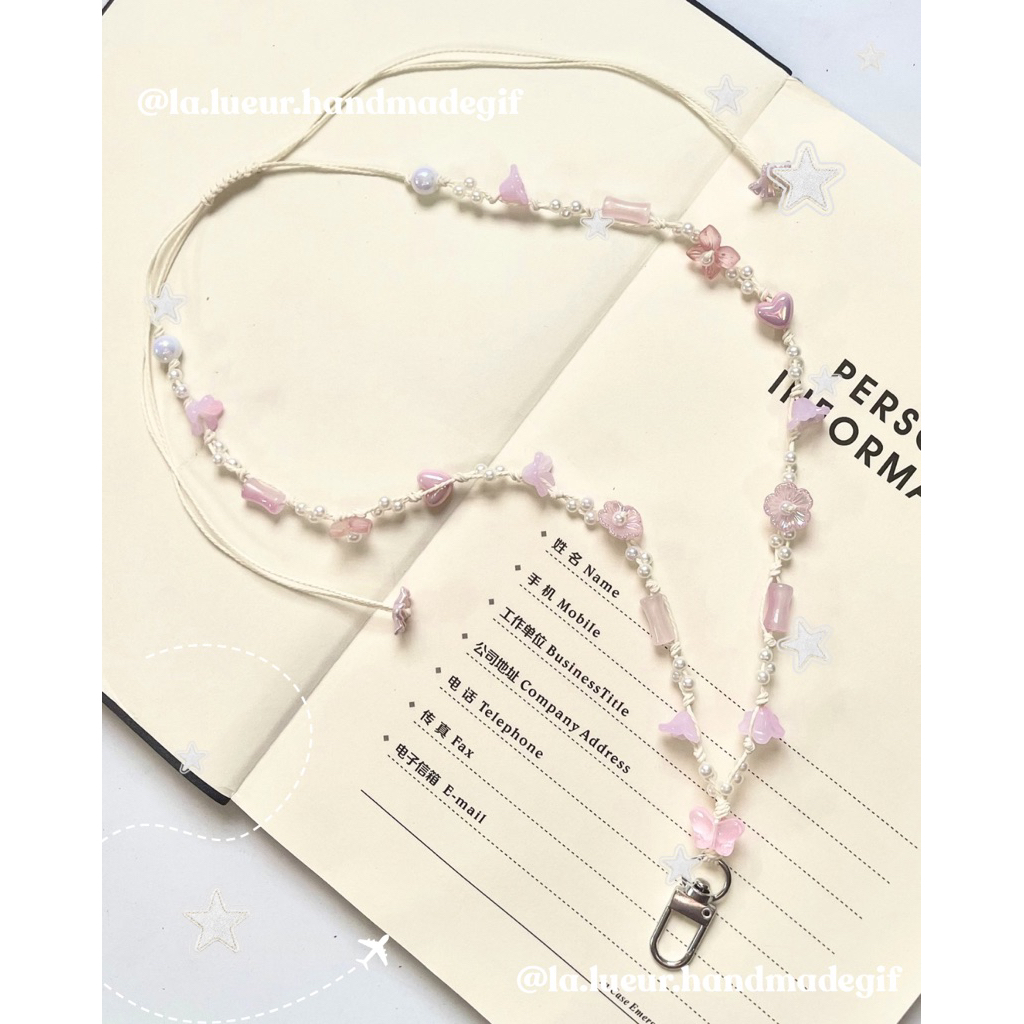 La Lueur Dây đeo thẻ handmade hoa La Lueur - Thiết kế tinh tế với hạt và hoa màu pastel - Phụ kiện t