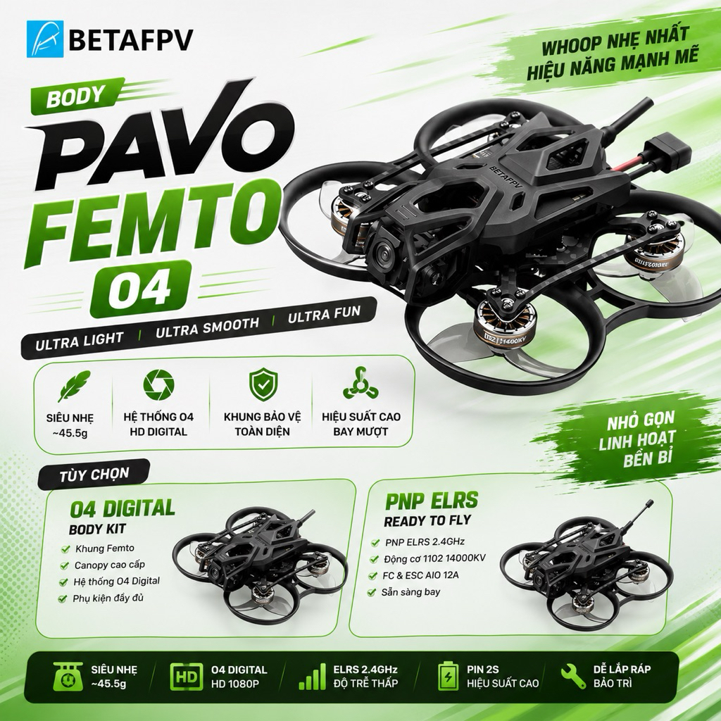 BODY FPV BETA FEMTO - PNP | DJI O4 - ELRS - chuẩn hãng
