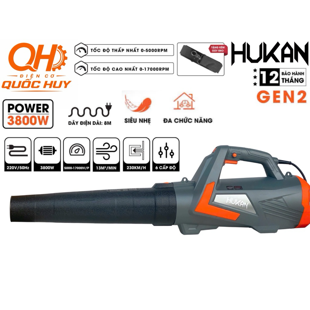 Máy thổi Lá điện Hukan ELB-G1 3800 Công suất 3800W cực mạnh dây nguôn 8m 6 cấp độ
