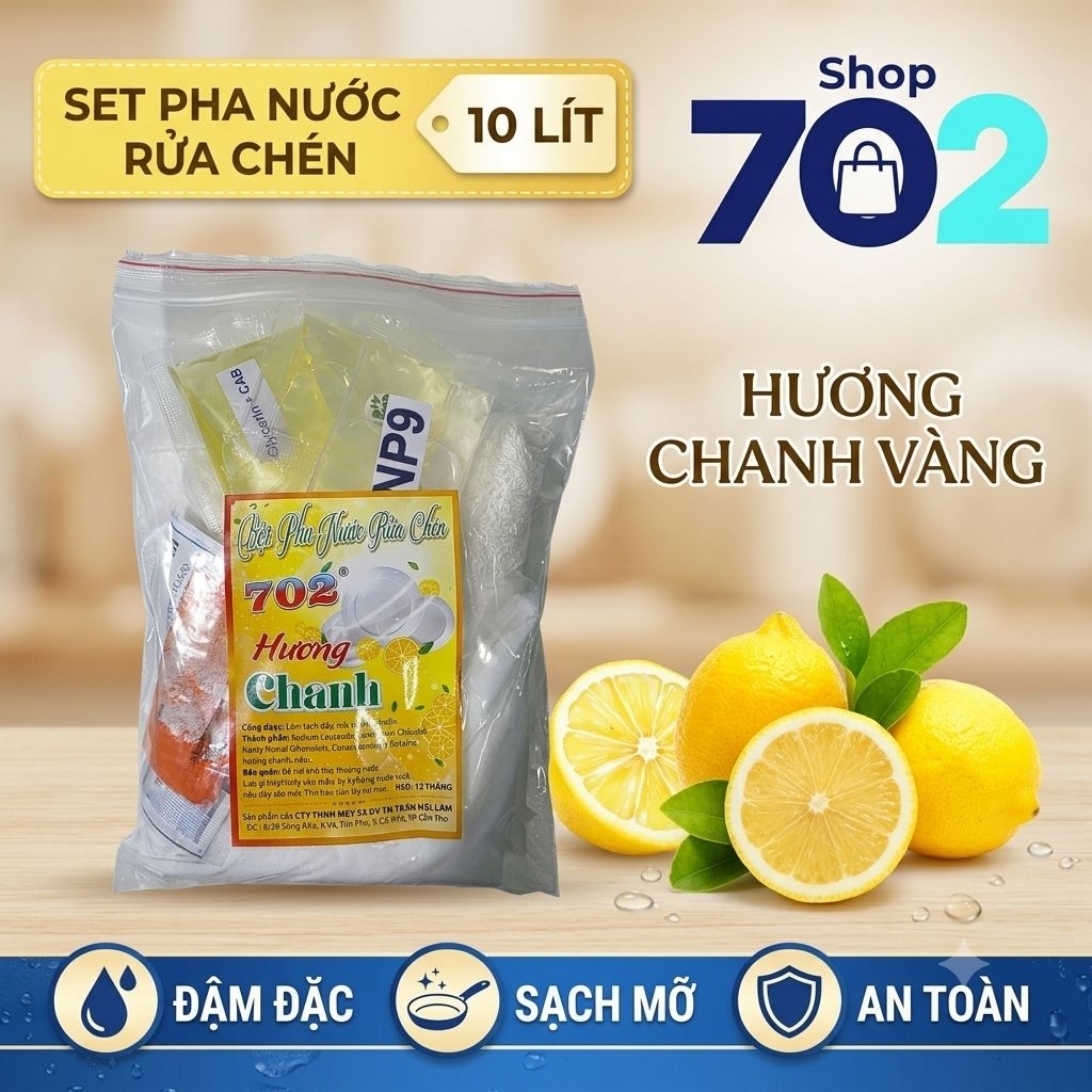 Gói Bột Tự Pha 10 Lít Nước Rửa Chén, Siêu Tiết Kiệm Hương Chanh