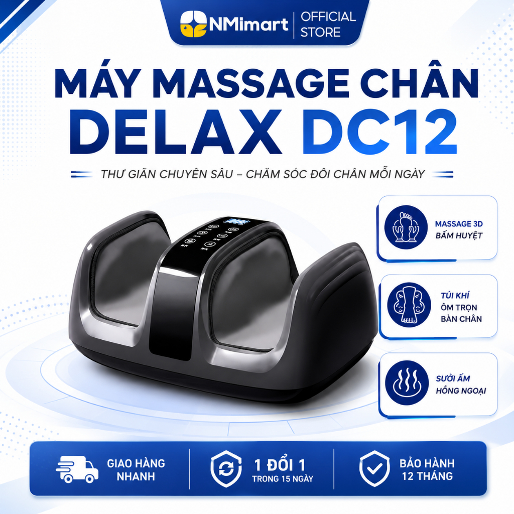 Máy Massage Chân DELAX DC12 Massage 3D Túi Khí Ôm Chân Massage Rung Sưởi Ấm Hồng Ngoại