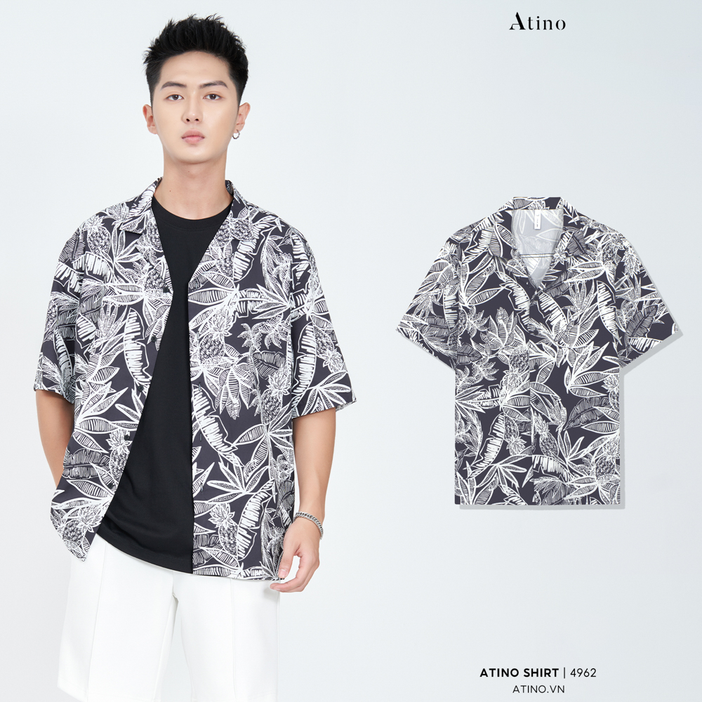 ATINO - Áo Sơ Mi Curban Shirt Nam Vải Lụa Họa Tiết Hợp Đi Biển Du Lịch Form Regular - Fit Trẻ Trung