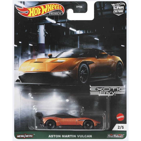 Xe mô hình tỉ lệ 1:64 CHÍNH HÃNG Hot Wheels Premium Exotic Envy Aston Martin Vulcan cam