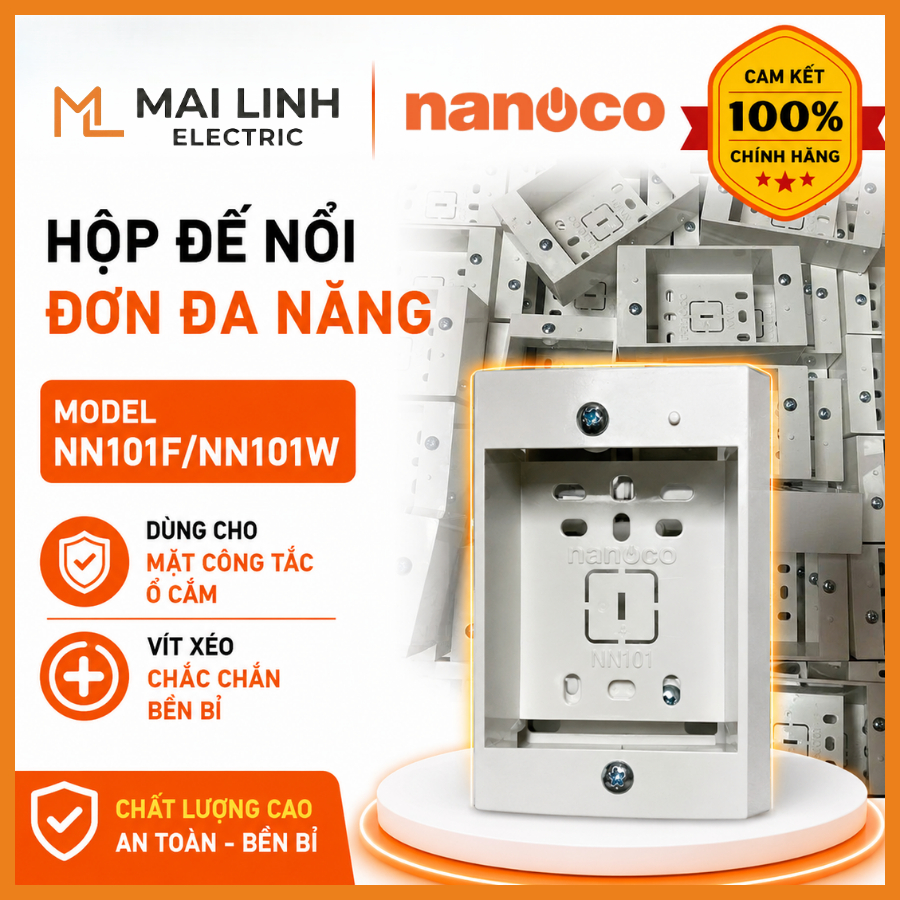 [Chính Hãng] Hộp Đế nổi đơn đa năng vít xéo NANOCO dùng cho mặt công tắc ổ cắm - Model:NN101F/NN101W