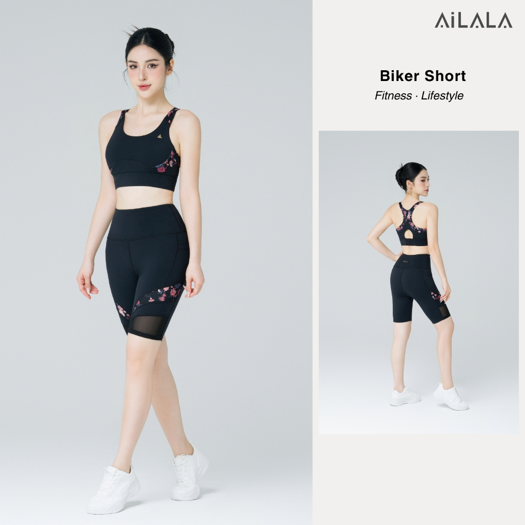 AiLALA LUX05 Bộ Đồ Tập Yoga Gym Nữ, Áo Bra Gài Lưng Có Đệm, Quần Biker Cạp Cao Có Túi, Size S-XL