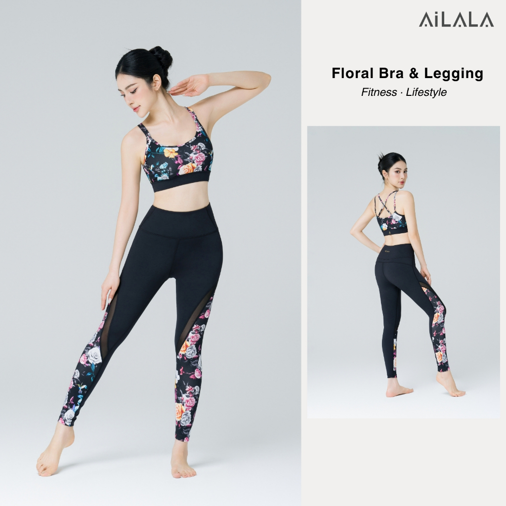 AiLALA LUX60 Bộ Đồ Tập Yoga Gym Nữ, Áo Bra Đan Dây Có Đệm, Quần Legging Cạp Cao Họa Tiết Size S-XL