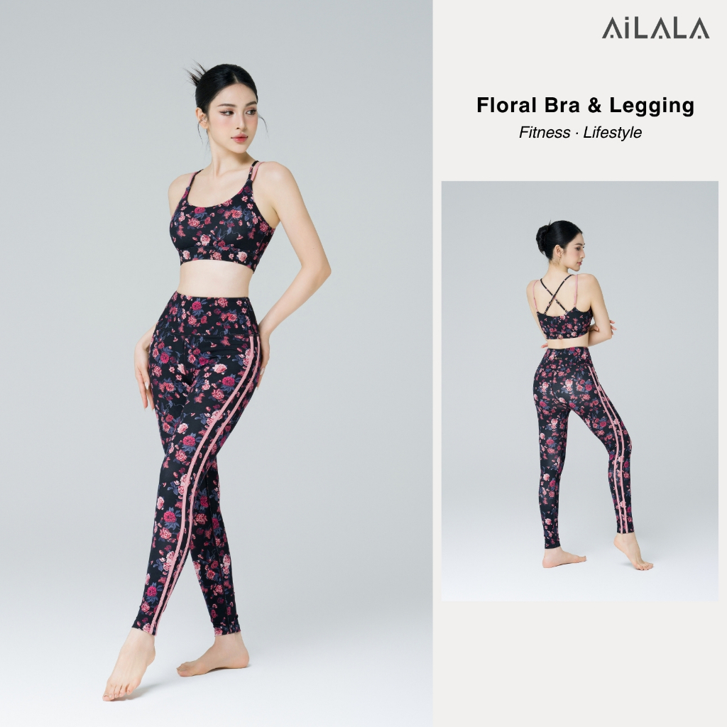AiLALA LUX69 Bộ Đồ Tập Yoga Pilates Nữ, Áo Bra Có Đệm, Quần Legging Cạp Cao Họa Tiết, Size S-XL