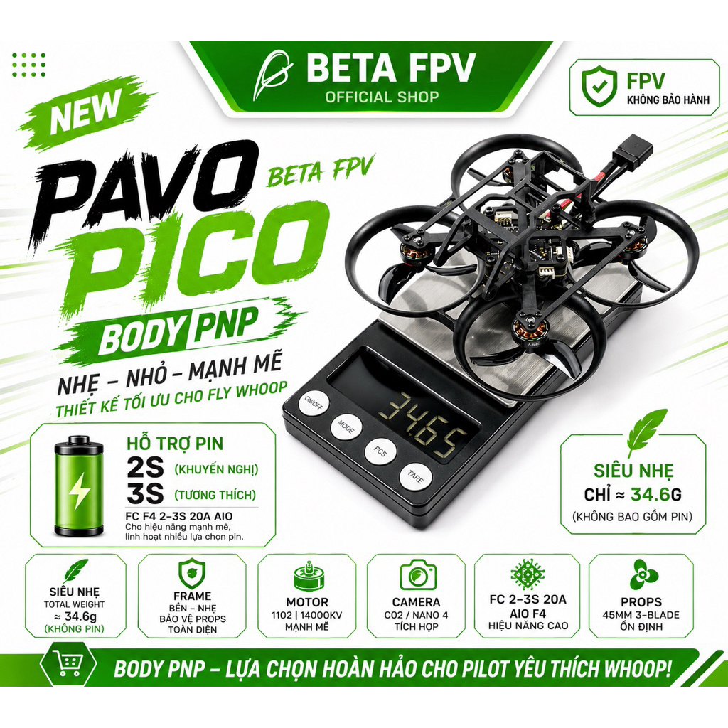 Body Fpv Beta Pavo Pico - PNP - không kèm O4/ O3 - ELRS - Chính hãng