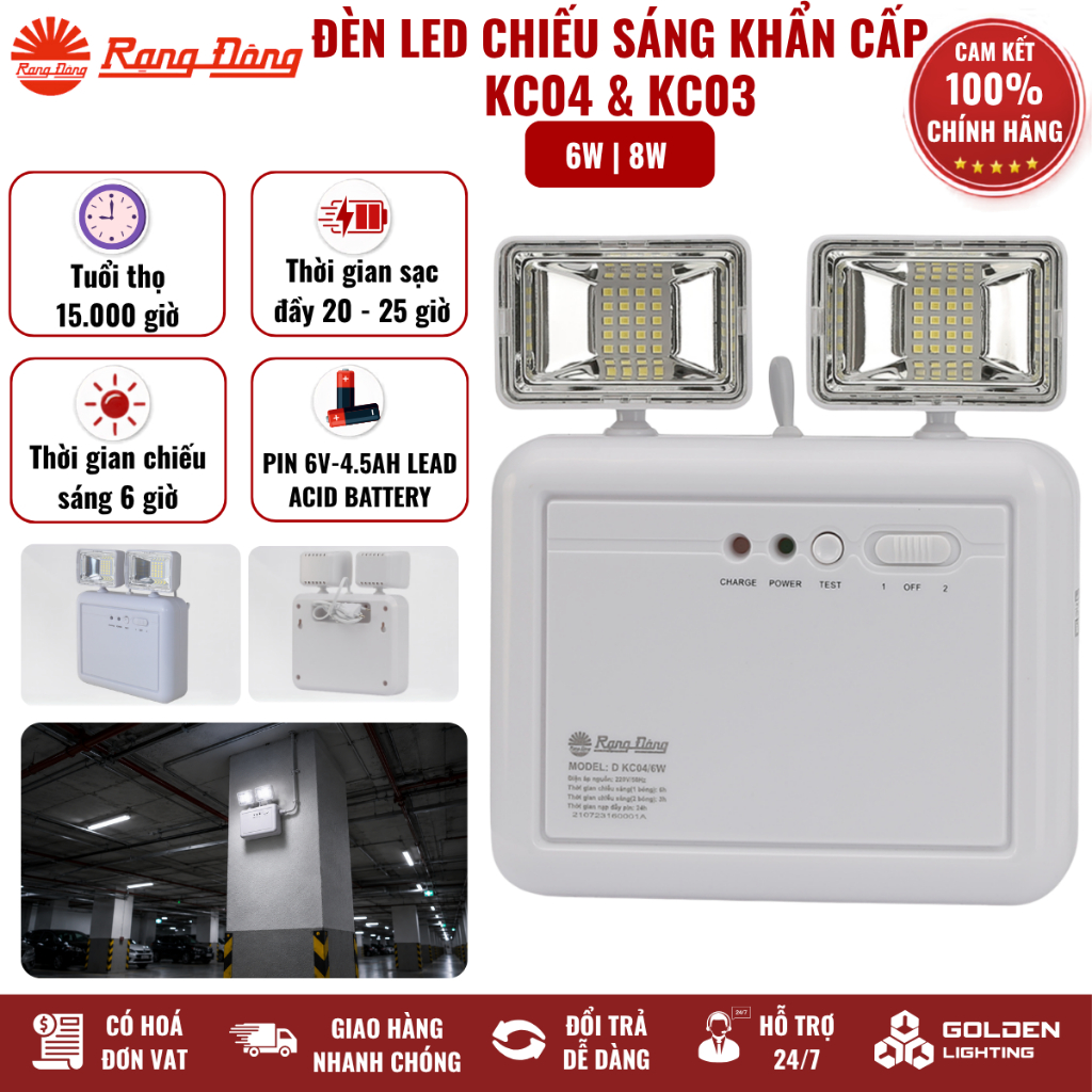 [Rạng Đông] Đèn LED chiếu sáng khẩn cấp KC03 8W, KC04 6W Ánh sáng trắng 6500K