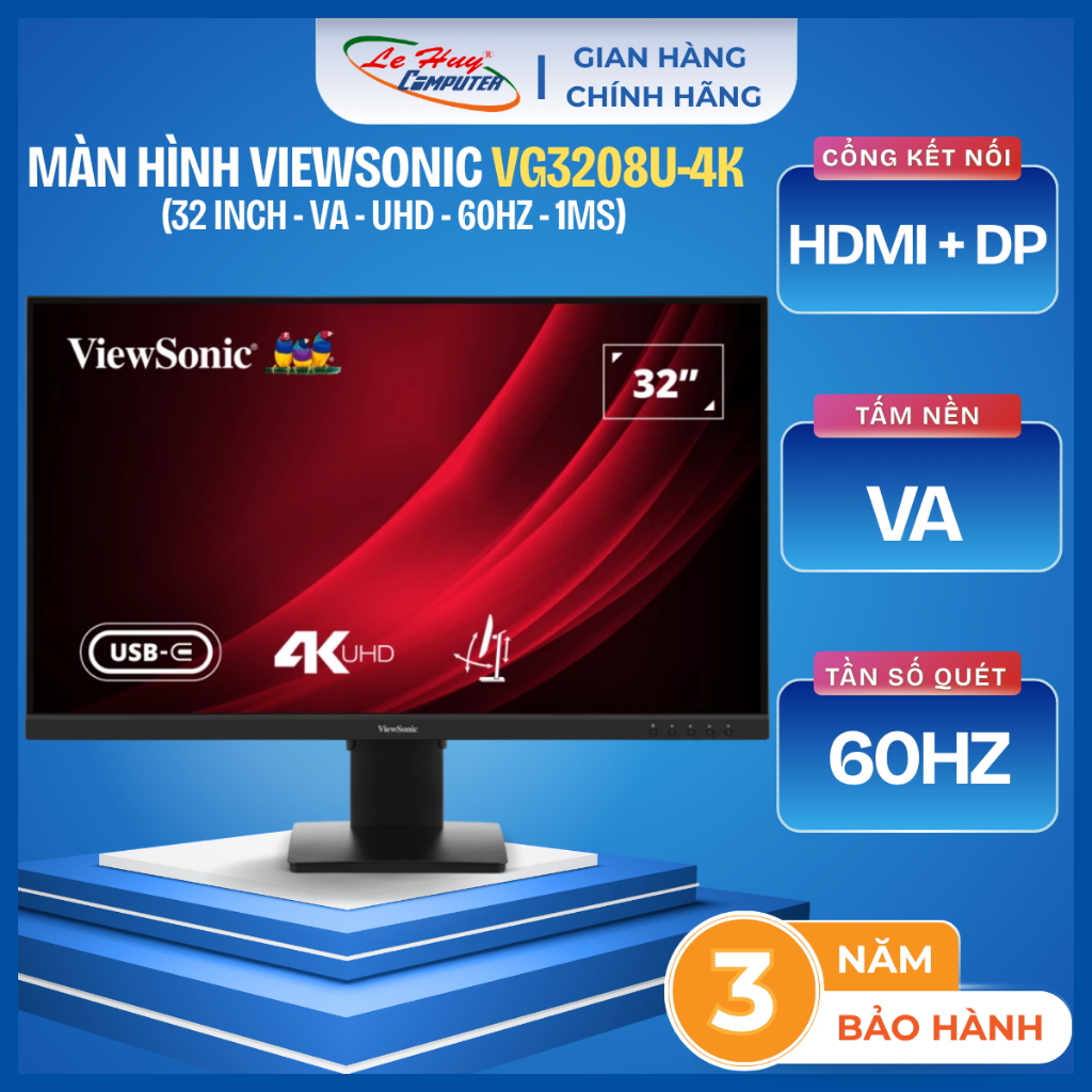 Màn Hình LCD VIEWSONIC VG3208U-4K (32 Inch/4K UHD/ Có Cổng USB-C/ Loa tích hợp) - Hàng Chính Hãng