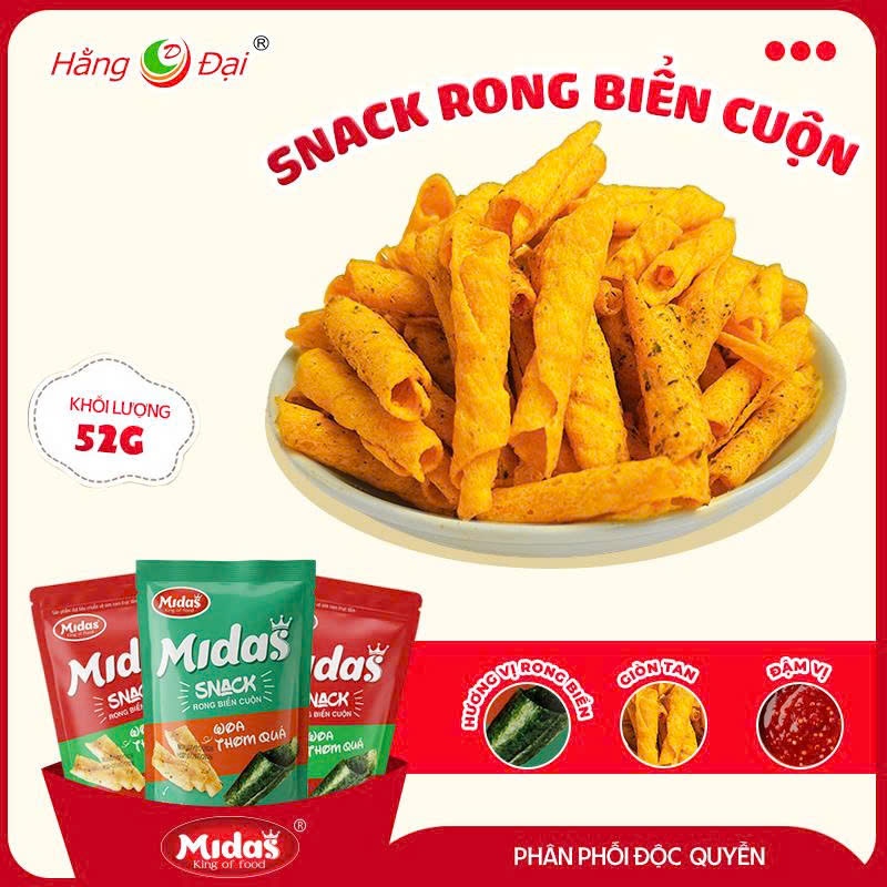 Snack Midas Ngũ Vị - Snack Khoai Tây Lát Rong Biển, Snack Cuộn Rong Biển, Snack Bò Nướng BBQ