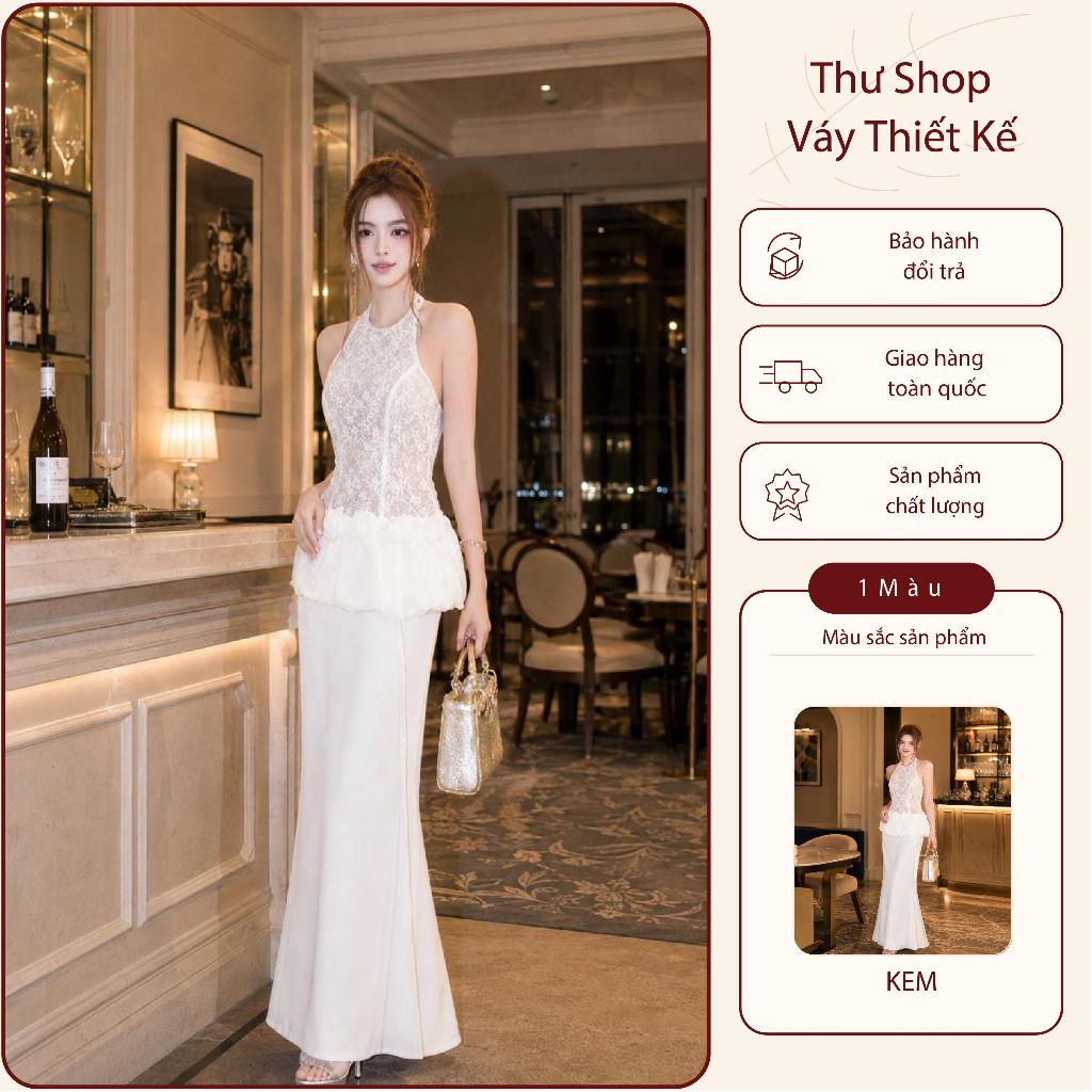 L90 Váy liền cổ yếm phối ren - Set đồ nữ sang chảnh