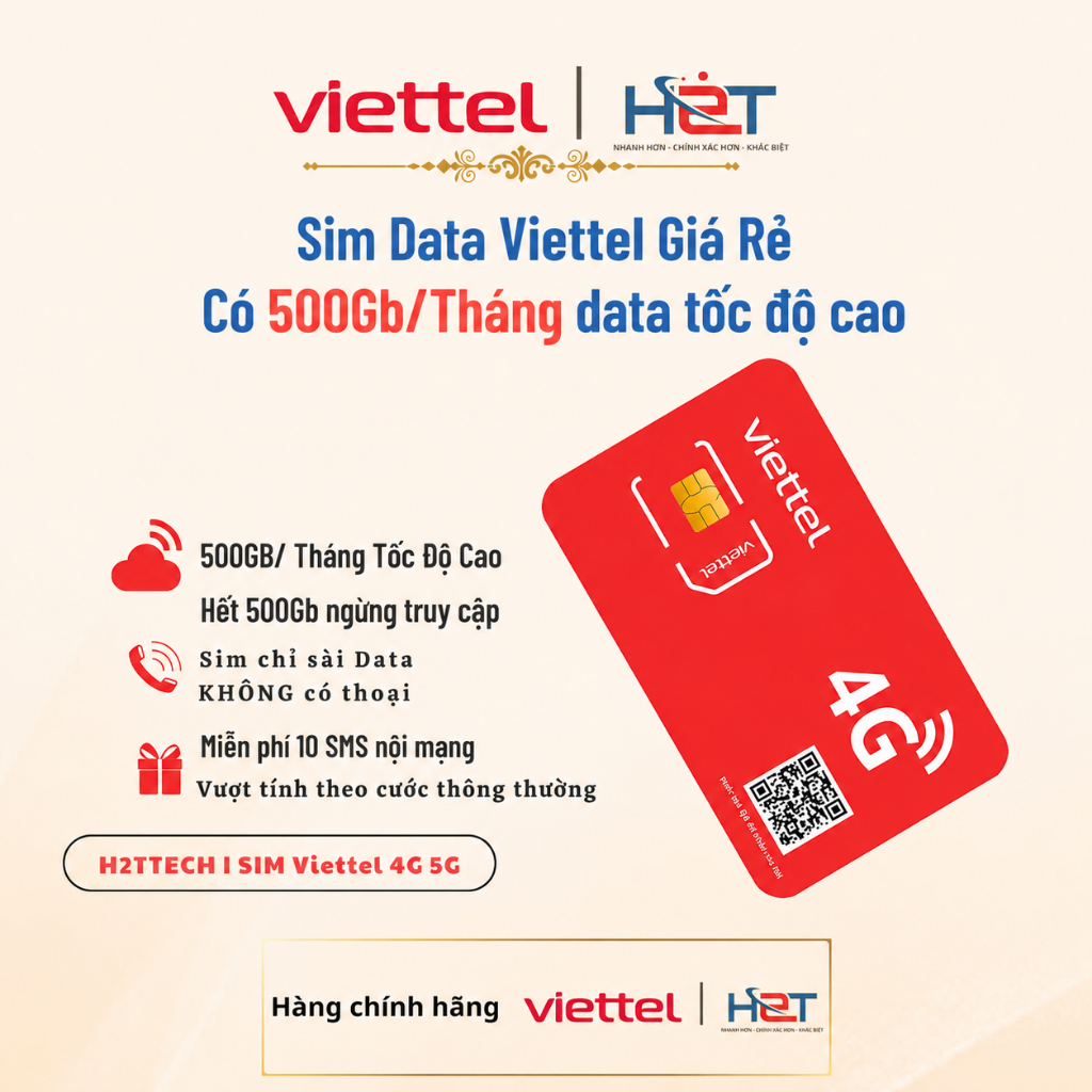 [5G125] Sim 5G Viettel Data Khủng 500Gb/Tháng Tốc Độ Cao