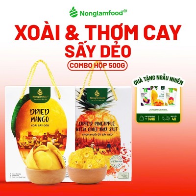 [HÀNG LOẠI 1] Xoài muối ớt, thơm (dứa) cay, xoài sấy dẻo Nonglamfood 500g, tốt cho ăn kiêng