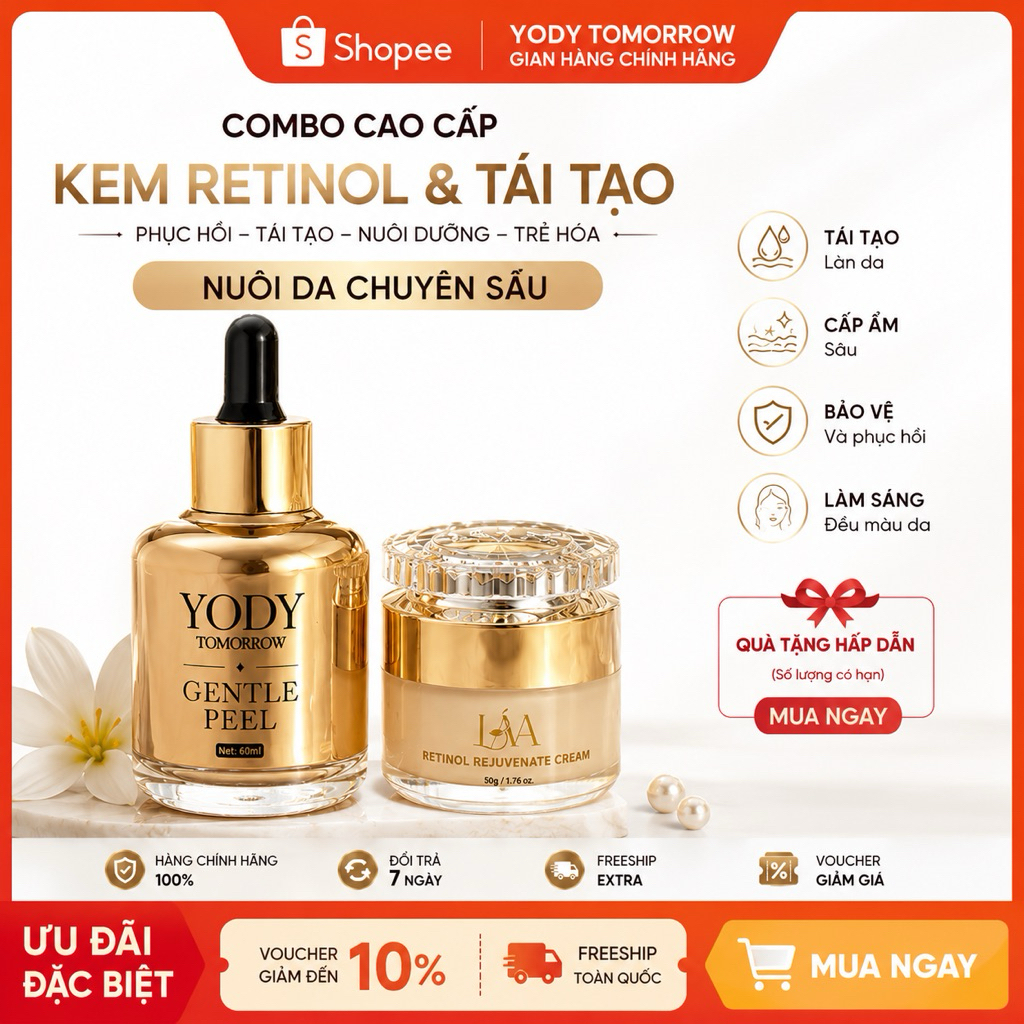 Combo Peel & Kem Retinol Nuôi Da Cao Cấp | Gentle Peel 60ml + Retinol Cream 50g