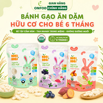 Bánh ăn dặm cho bé 6 7 tháng hữu cơ Nobi Nobi ONFOD bánh gạo organic ăn liền ăn vặt 40g