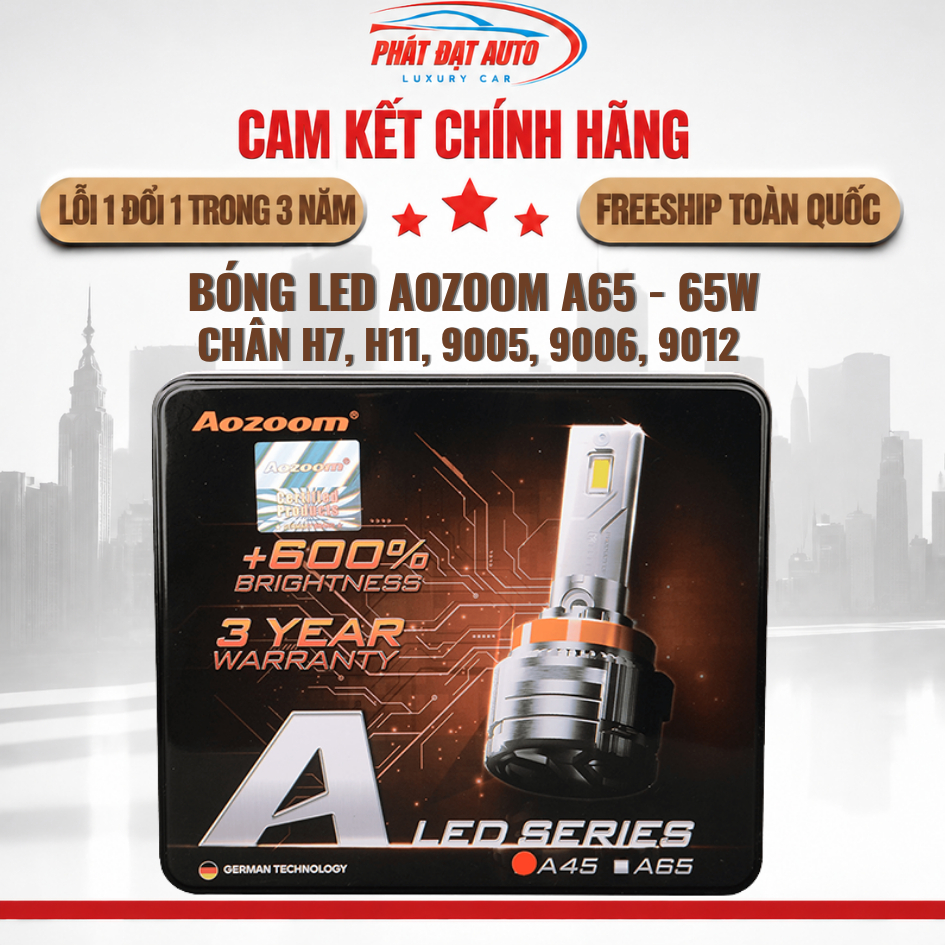 Bóng LED Aozoom A65 65W siêu sáng, phù hợp chân H4 H7 H11 9005 9006 9012 (giá 1 đôi)