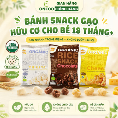 Bánh Snack ăn dặm cho bé hữu cơ 18 tháng Nobi Nobi ONFOD 25g bánh gạo ăn liền ăn vặt organic