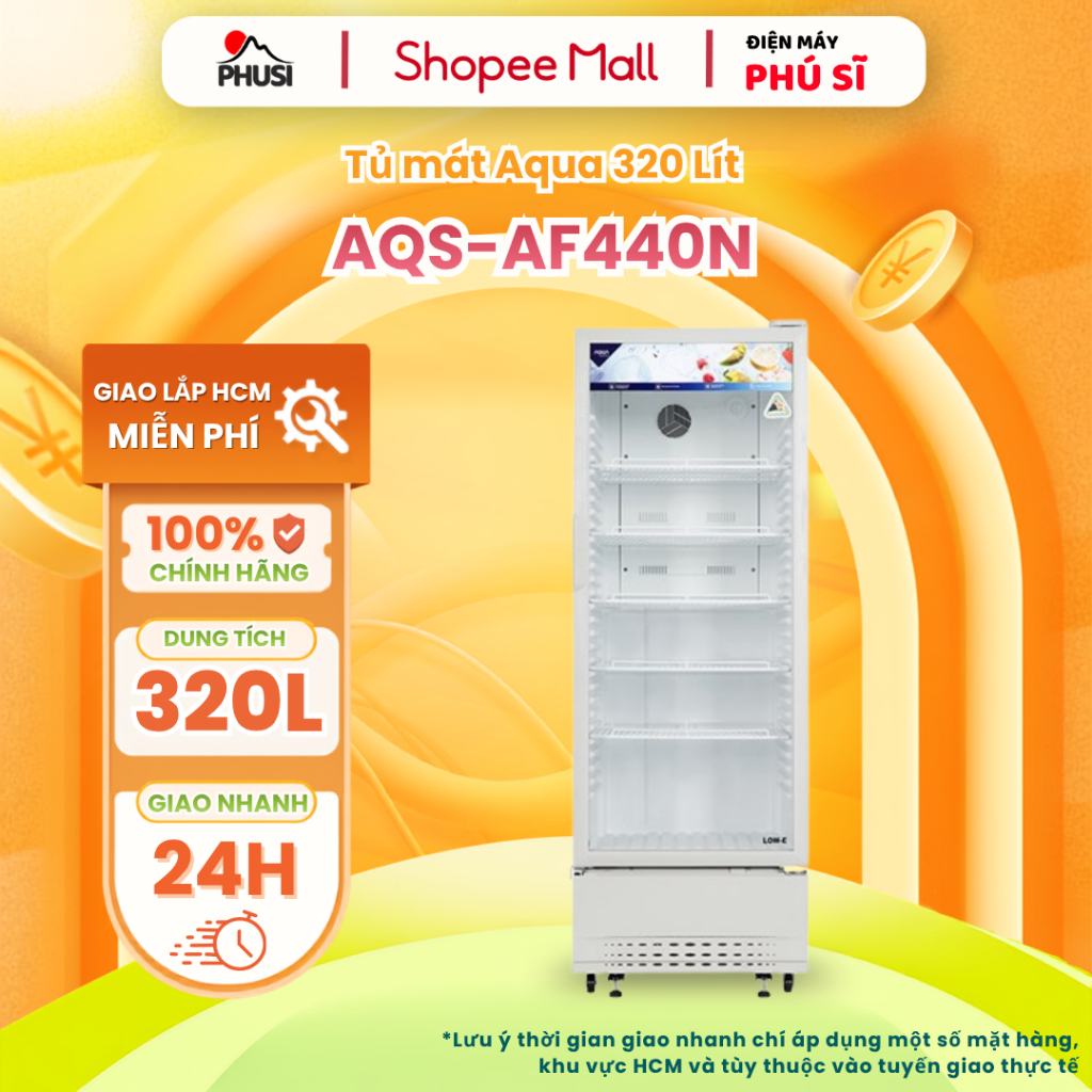 AQS-AF440N [GIAO HÀNG MIỄN PHÍ HCM] Tủ mát Aqua 320 Lít - CHÍNH HÃNG