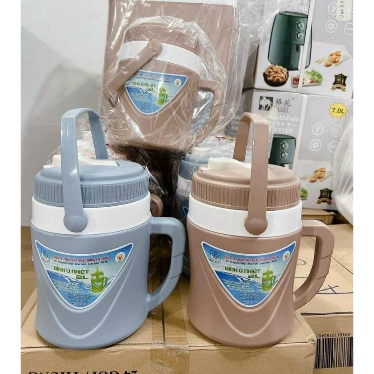 Bình Đá Giữ Nhiệt Quai Xách Việt Nhật 2L - Bình Giữ Nhiệt 2000ml Có Quai Xách Uống Nước Nóng Lạnh