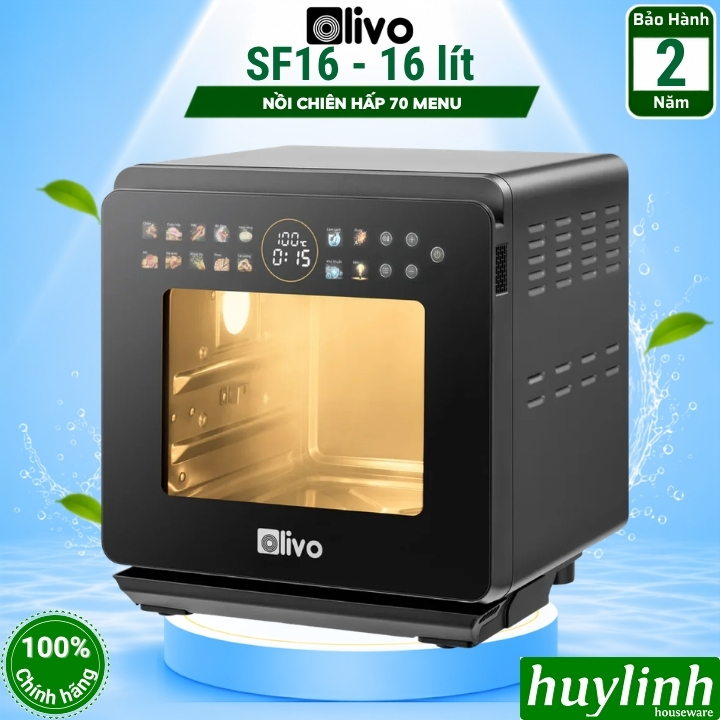 Nồi chiên không dầu - hấp hơi nước Olivo SF1600 - 16 lít - 70 menu - Màn hình OLED mới hiện đại